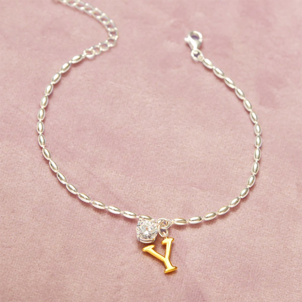 Personalized Initial Bracelet, 925 Silver Dainty Beaded Letter Initial Bracelet with Monogram Charm, Bracelet Jewelry Gifts for Girls/Women