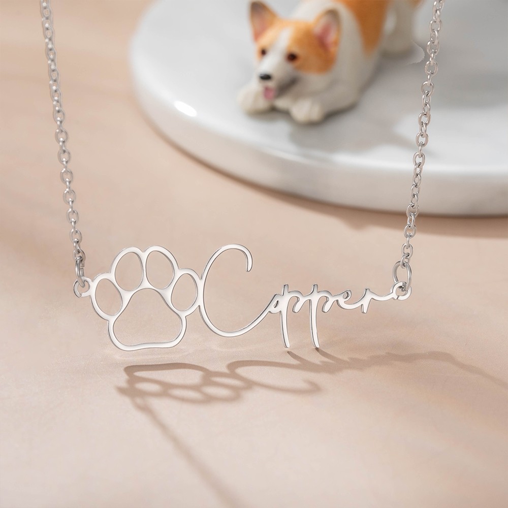 stainless steel dog paw necklace