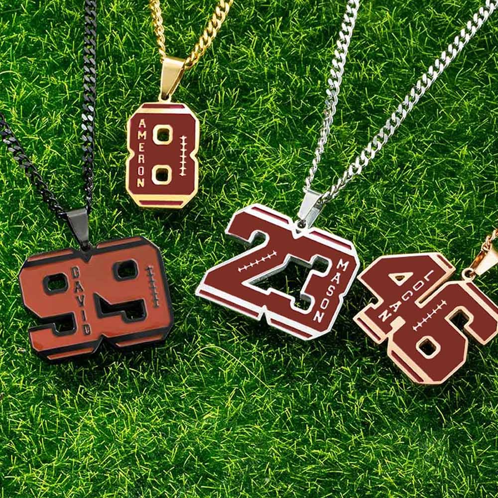 Personalized Initial & Number Football Necklace, Football Necklace with Name Engraved, Sports Jewelry, Gift for Athletes/Football Mom/Girls/Fans