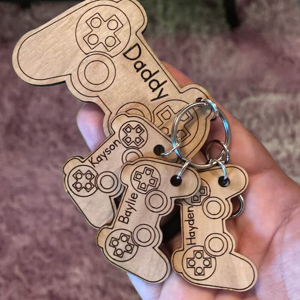 Personalized Video Game Keychain, Wooden Keychain, Game Controller Key Chain, Father's Day Gift