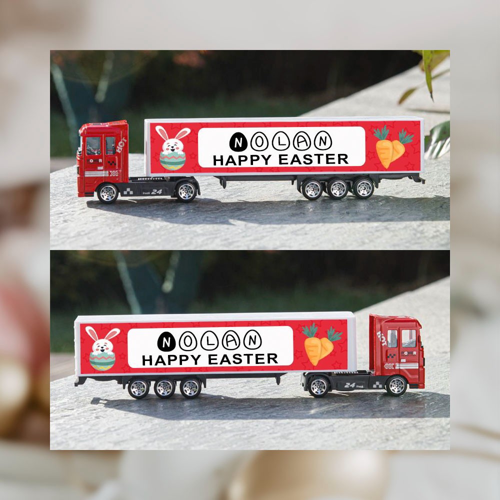 Gepersonaliseerde Pasen Kid Toy Trucks, Paascadeaus voor kinderen, aangepast naamspeelgoed, Happy Easter Truck Toys, Verjaardag/Kinderdagcadeaus
