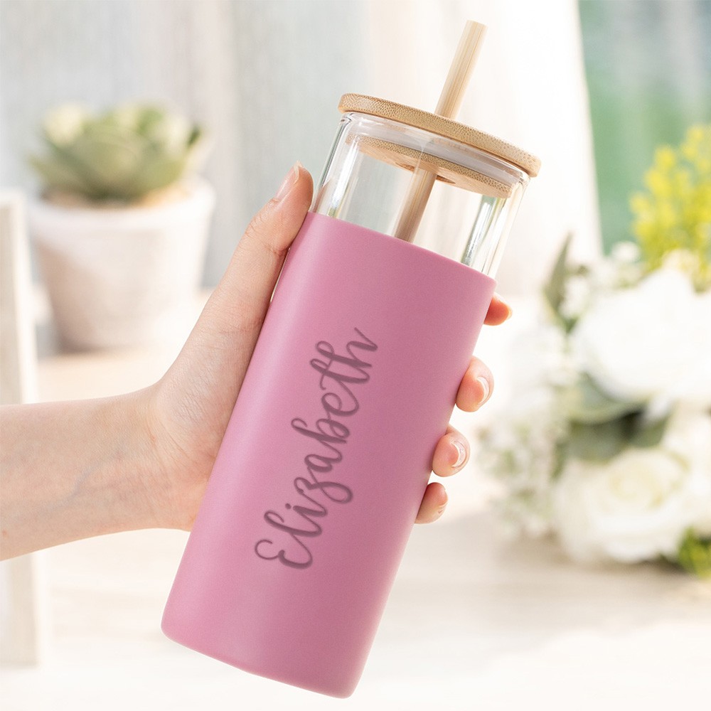 Personalized Glass Tumbler with Straw
