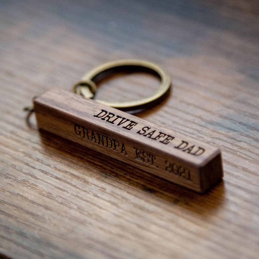 Custom 4 Sided Engraved Wood Bar Keychain, Custom 4 Sided Engraved Keychain for New Home Car, Gift for Mom Dad Grandpa Husband from Kids