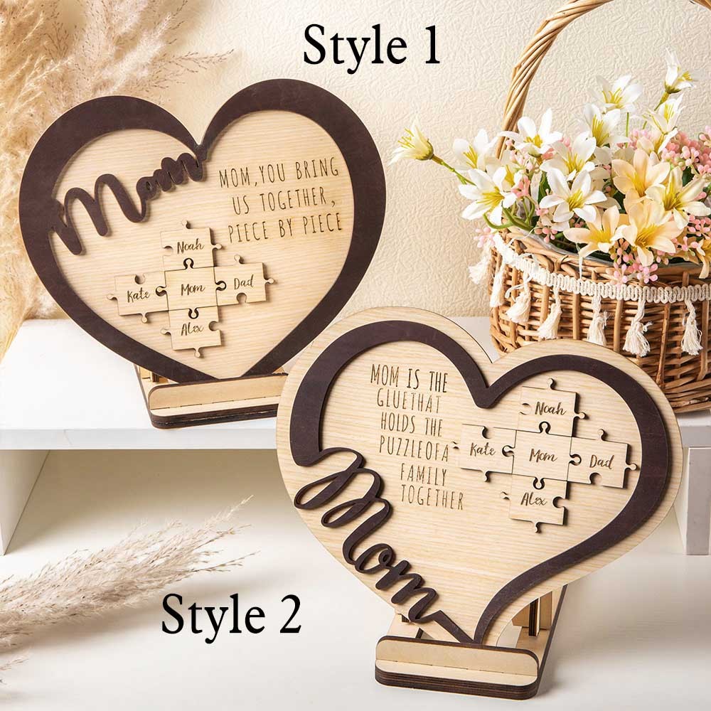 Mother's Day Wooden Heart Sign - 5 Inch Tabletop Block With 'Mom Love You Forever' Message