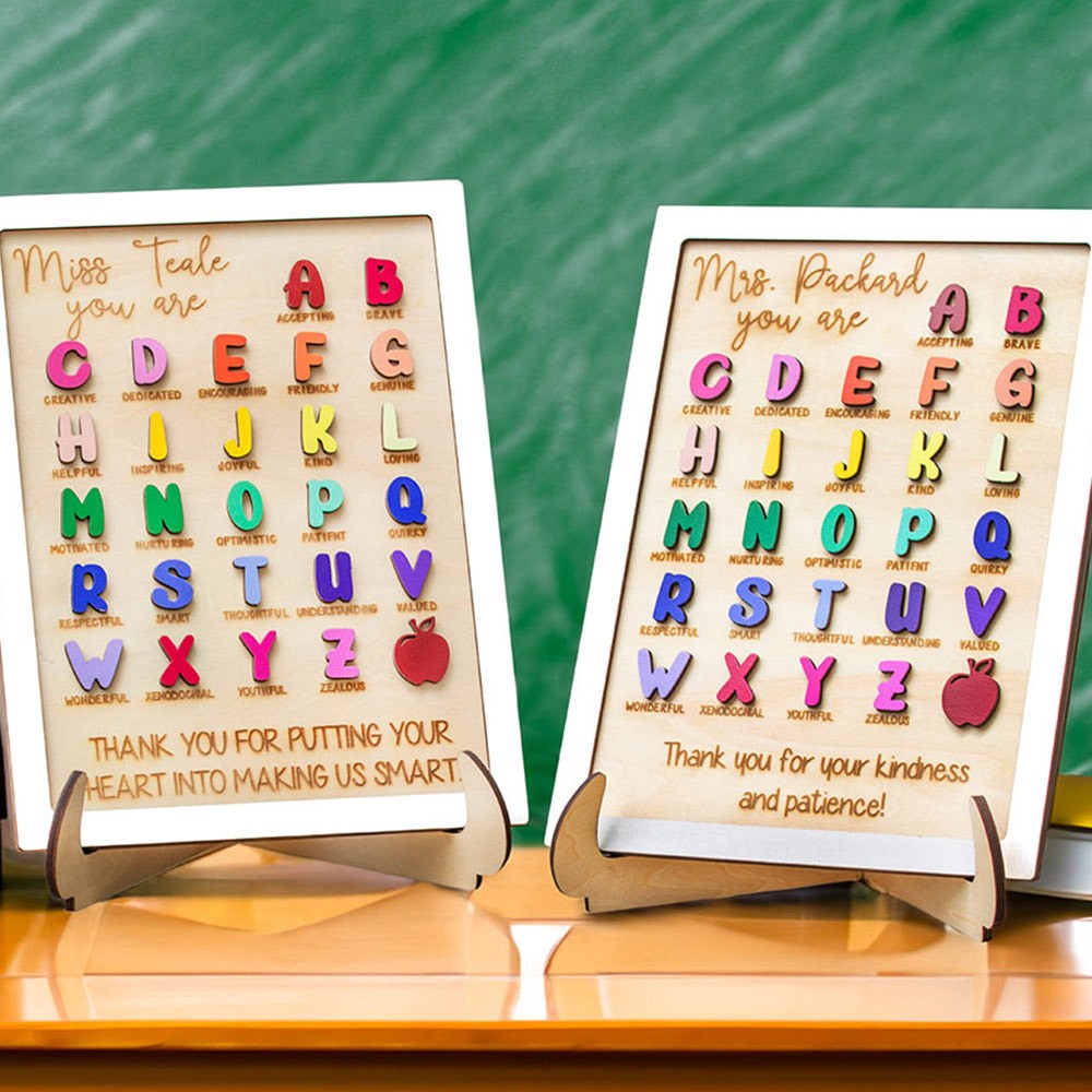 Segni di classe dell'alfabeto personalizzati, ornamento dell'alfabeto, arredamento della classe, segni di affermazione, sussidi didattici di classe, regali di apprezzamento dell'insegnante