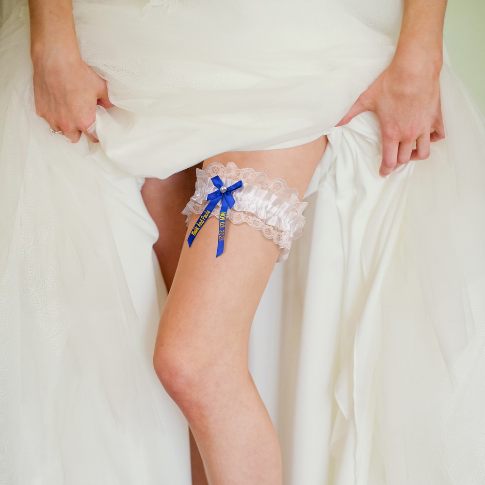 Personalized Garter, White and Blue, Something Blue, Wedding Gift for the Bride