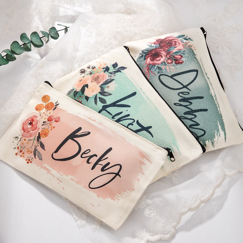Personalized Makeup Bag for Women, Bridesmaid Proposal Gifts, Custom Monogram Canvas Cosmetic Pouch, Wedding Gifts, Makeup Gift Set