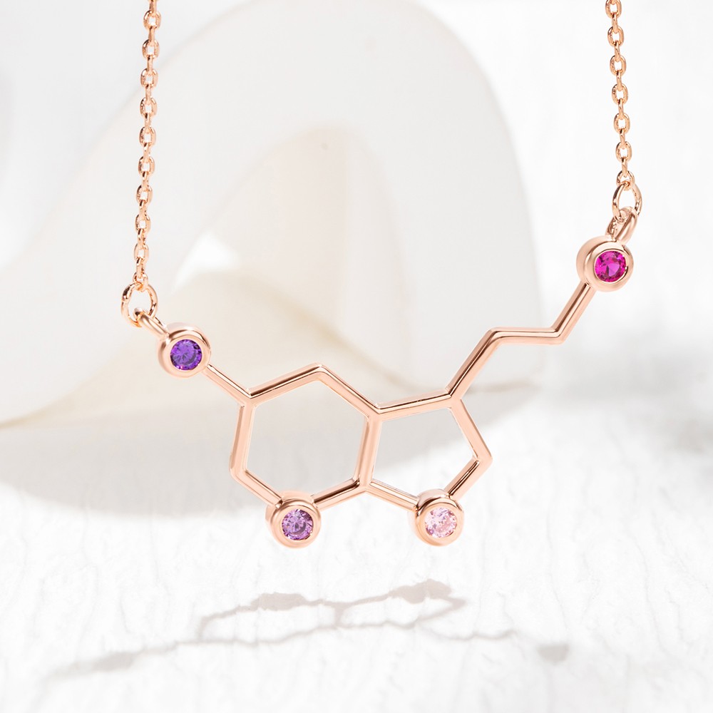 birth stone serotonin molecule necklace