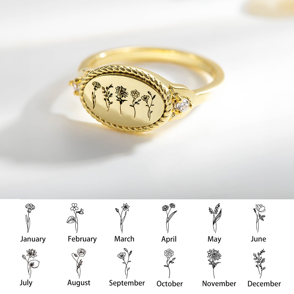 Custom Multiple Birth Flower Ring, Birth Month Flower Ring, Mother's Ring, Floral Ring, Sterling Silver Ring, Minimalist Bouquet Ring, Gift for Her