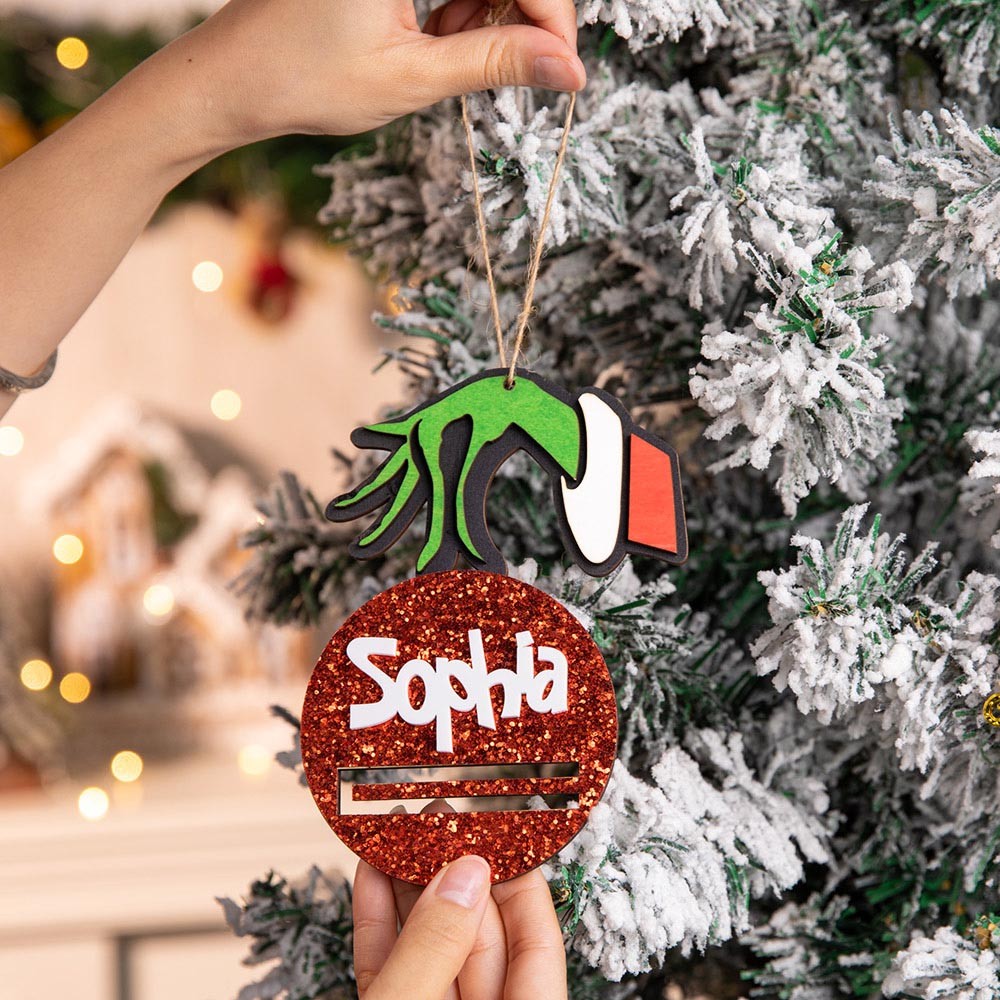 Ornamenti natalizi personalizzati con mostri verdi, divertenti regali di Natale, porta soldi, decorazioni per l'albero delle feste, mano natalizia, famiglia di mostri verdi