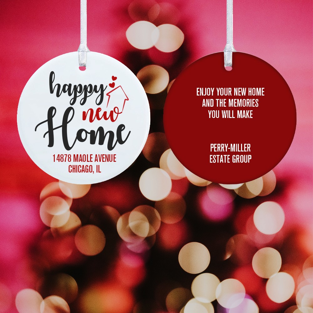 Gepersonaliseerde Happy Home keramiek decoratie, aangepaste kerstornament met boodschap, huisdecoratie, housewarming cadeau, cadeau voor vrienden/familie/haar