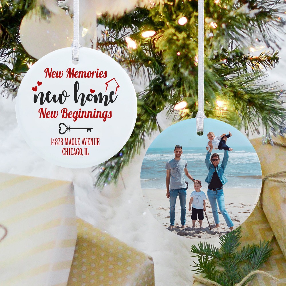 Personalisierte neue Erinnerungen, neues Zuhause-Ornament, personalisiertes Familienfoto-Ornament, Weihnachtsdekoration, Weihnachtsgeschenke, Einweihungsgeschenke, Geschenke für die Familie