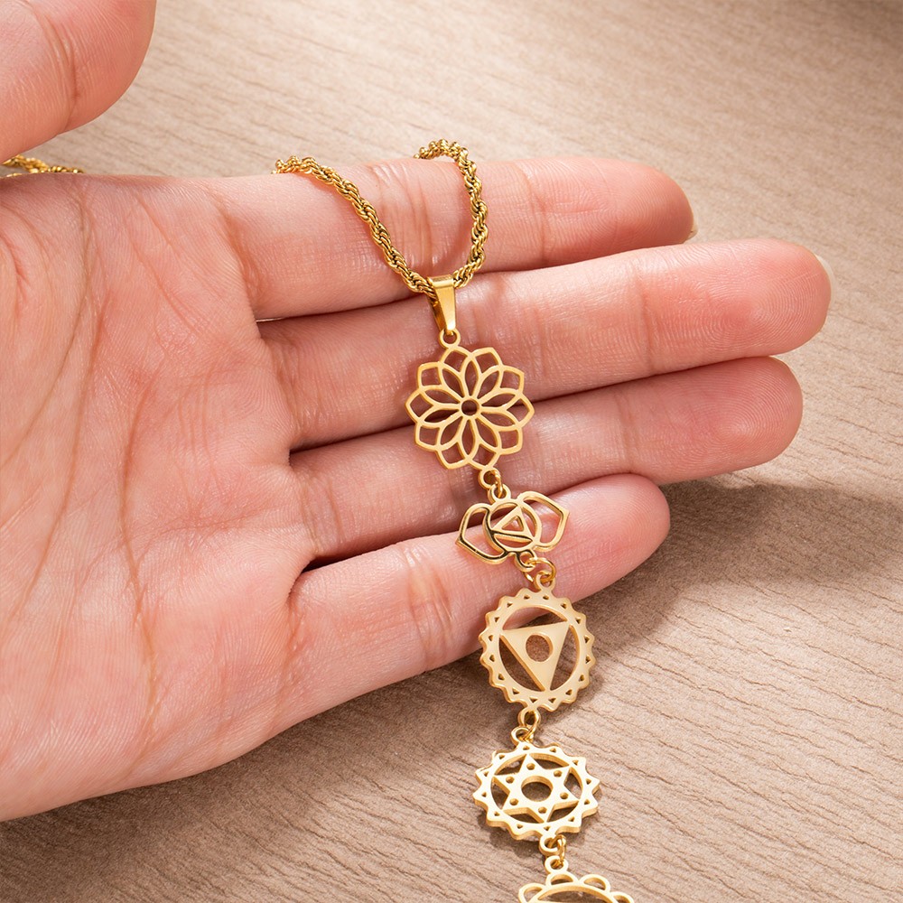 7 Chakra Necklace, Dainty Chakra Necklace, Yoga Necklace, Chakra Pendant, Kundalini Jewelry, Healing Pendant, Yoga Symbol Necklace, Yoga Gift for Women