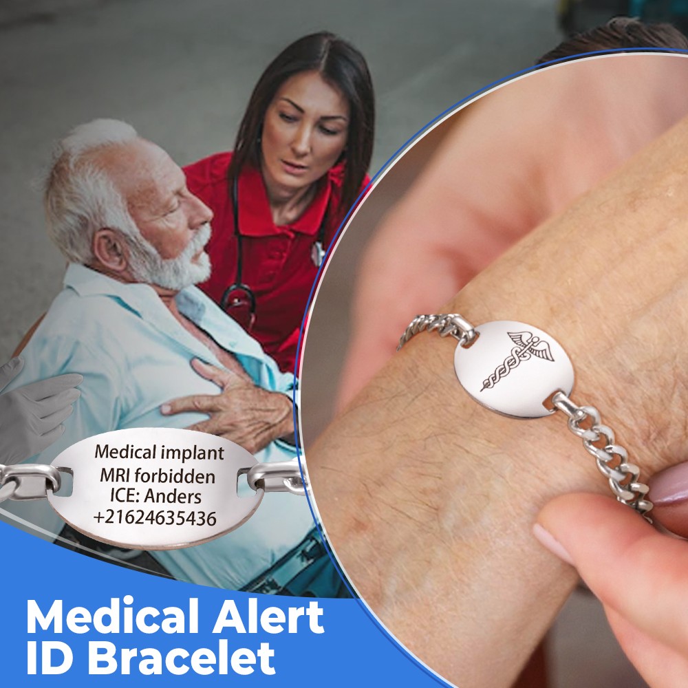 Medical Alert ID-armband med gratis gravering för män &amp; kvinnor &amp; barn &amp; äldre, justerbart armband, nödarmband, medicinskt varningsarmband