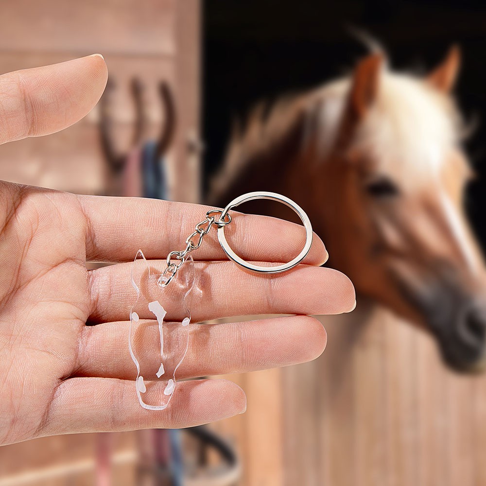 Personlig hästansiktsmärkningsnyckelring, anpassad husdjursnyckelring, akrylhästnyckelring, hästpresent, present till ridsport/djurälskare/hästälskare