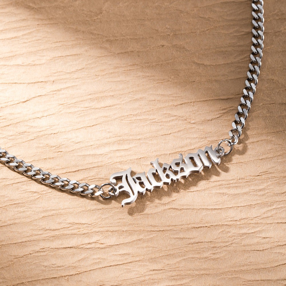 Men's Custom Name Necklace Silver Personalized Nameplate Customized Pendant  Necklace with Figaro Chain Jewelry Gift for Father Son Boyfriend -  Walmart.com