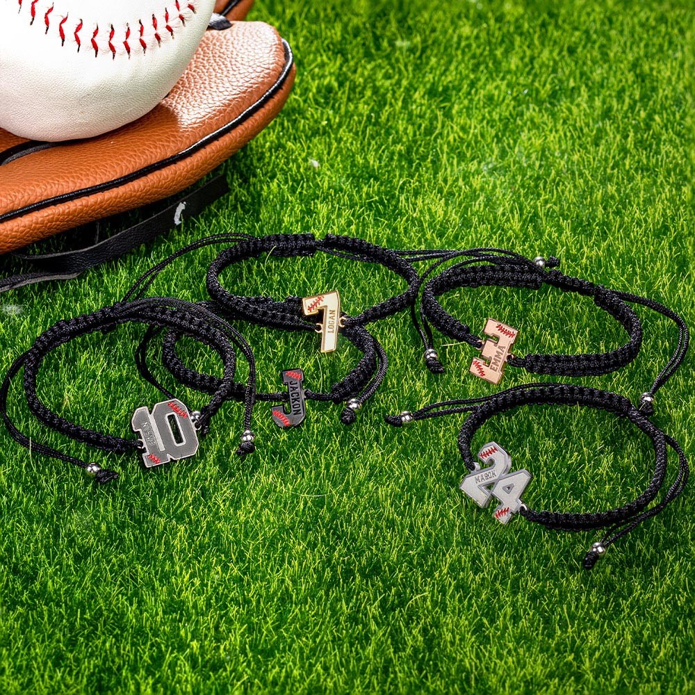 Gepersonaliseerde gevlochten honkbal armband, aangepaste naam Jersey nummer verstelbare armband, honkbal/softbal sieraden, cadeau voor honkbalspeler/enthousiastelingen