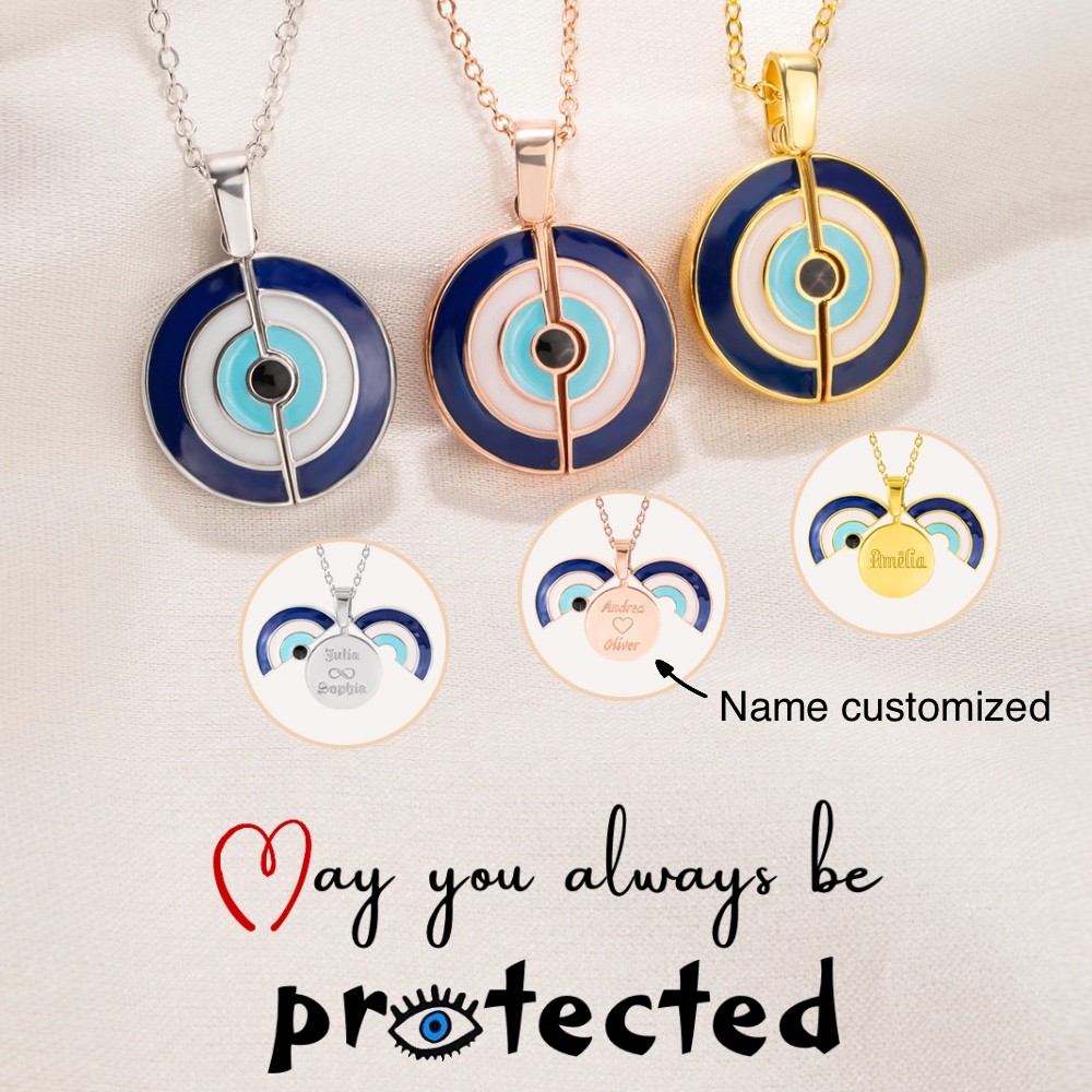 Personalized Evil Eye Necklace, Guardian Evil Eye Necklace, Hidden Name Secret Message Evil Eye Pendant, Talisman Evil Eye, Gift for Women