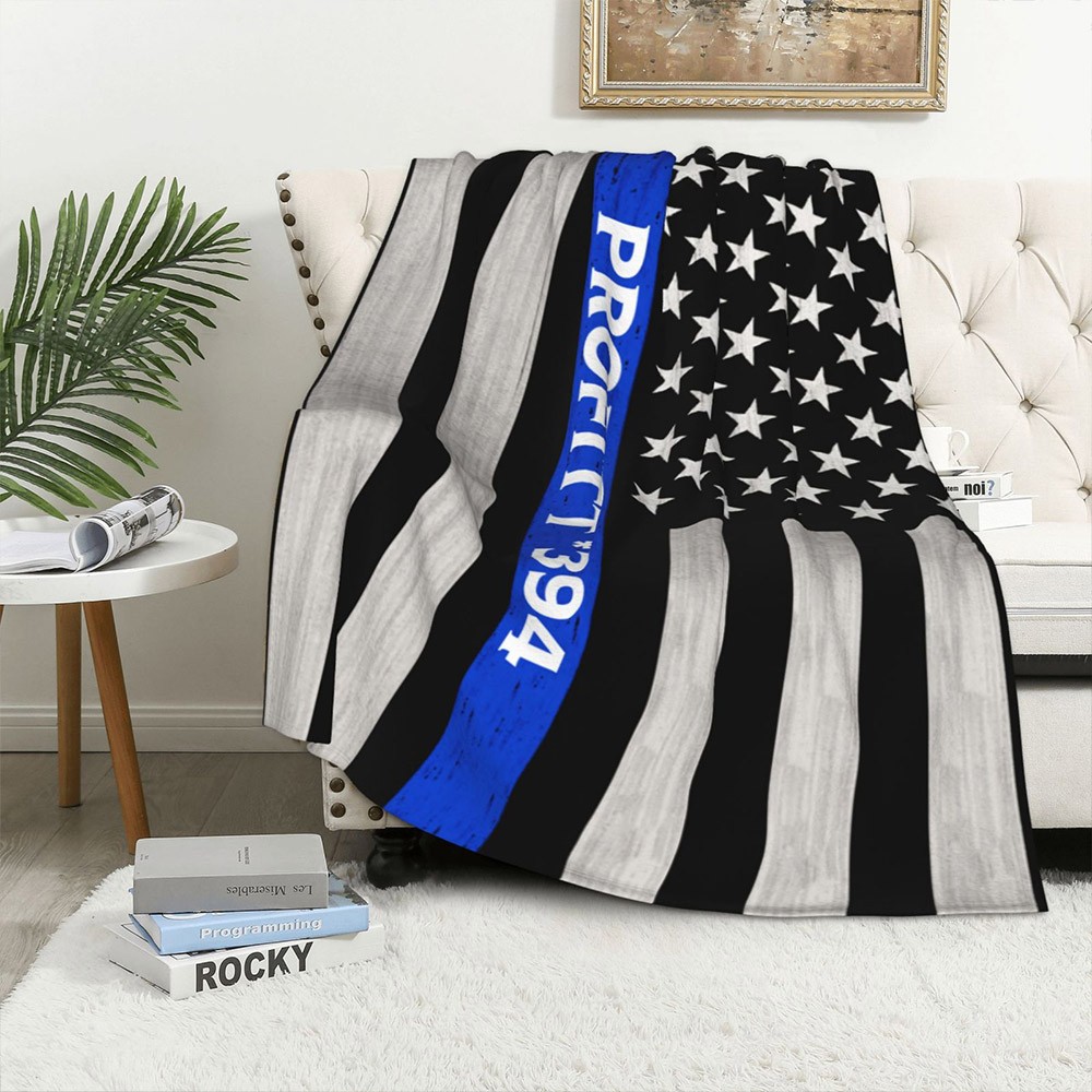 Thin Blue Line Flag Throw Blanket – Blue Lives Matter – Polar Fleece – 50x60in