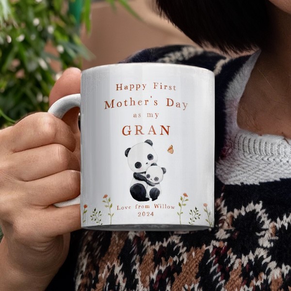 First Mother's Day Nana Mug & Coaster Gift, Personalised Ceramic Mug, Cute Animals Mug Set, Mother's Day Gift for Nana/Mom/Grandma/Nanny/New Mom/Nanna