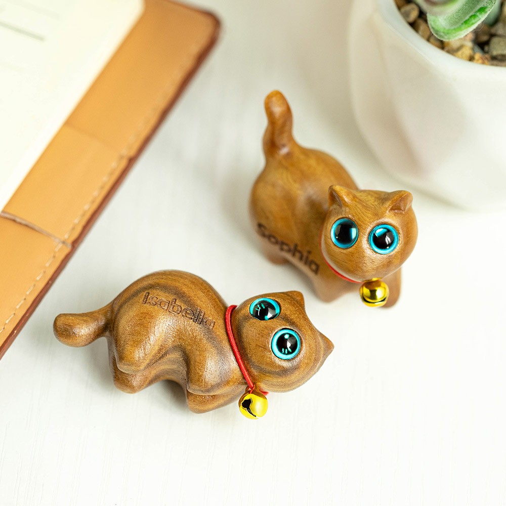 Custom Small Cute Cat Wooden Sculptures Handmade Craft, Mini Collectible Figurines, Cat Lover Gift, Cat Statue, Office Desk/Shelf/Table/Home Decor