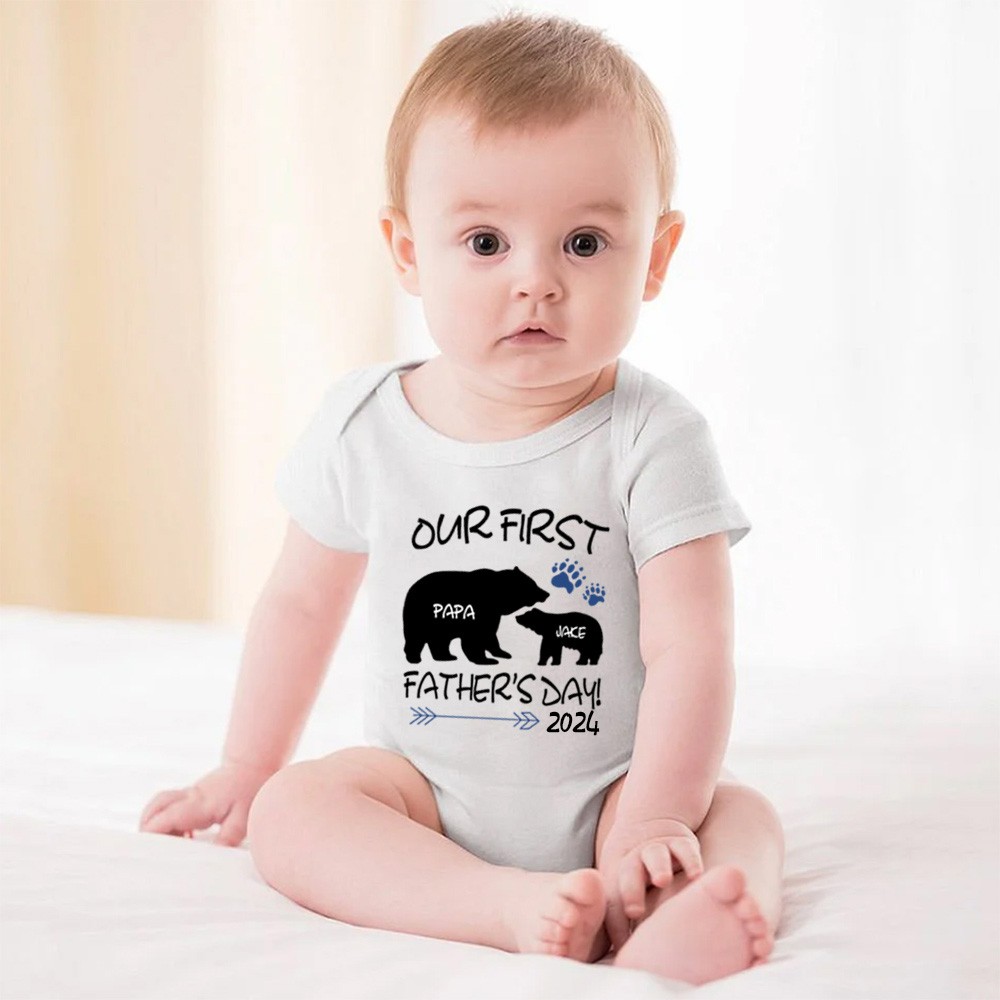 Custom Daddy Bear &amp; Baby Bear T-shirt, ons eerste vaderdagshirt, familiecadeau, katoenen bijpassende shirt, vaderdagcadeau, cadeau voor papa/baby