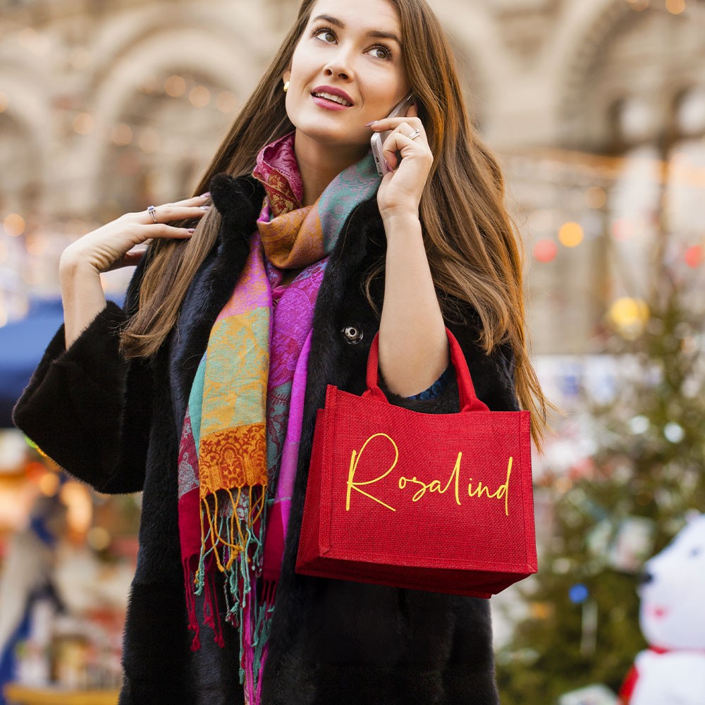Sacchetti regalo rossi personalizzati, sacchetti riutilizzabili di Natale, graziose borse tote Barbi con manici, sacchetti regalo grandi per regali, confezioni regalo, borse per la spesa natalizia