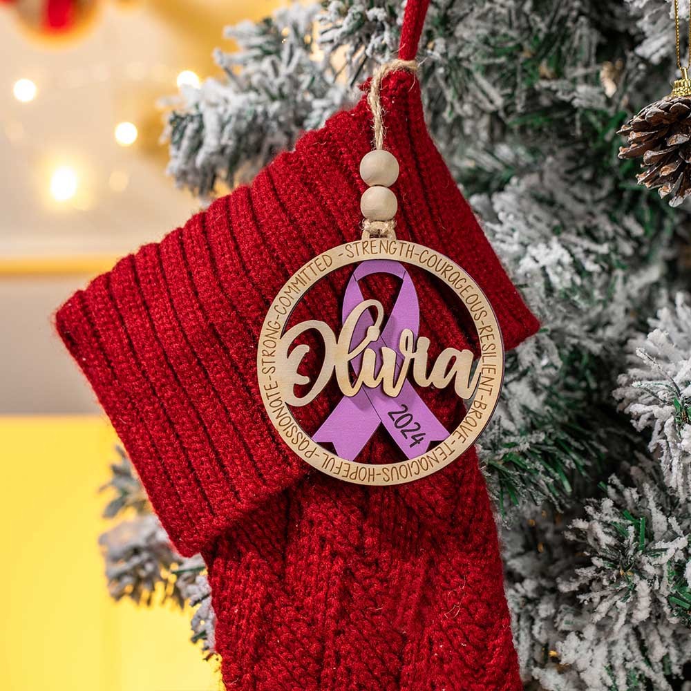 Cancer Awareness Ornaments, Cancer Fighter/Hope/Survivor Ornament, Breast/Pancreatic Cancer Bulk Items, Pink Ribbon Wooden Christmas Tree Decorations