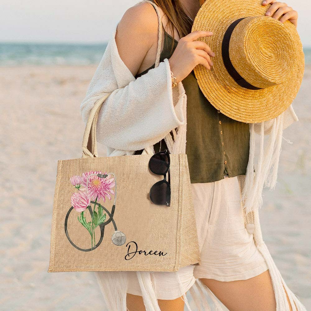 personalized burlap beach bag
