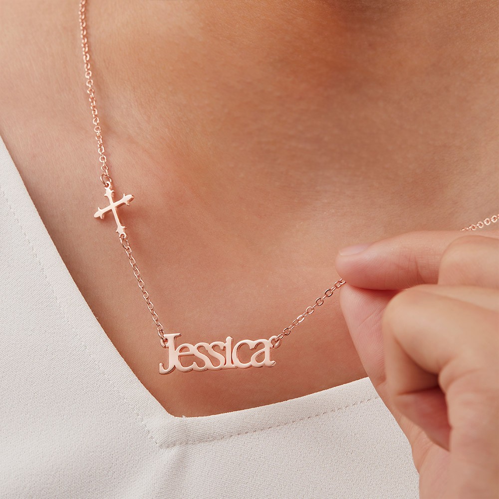 cross name necklace