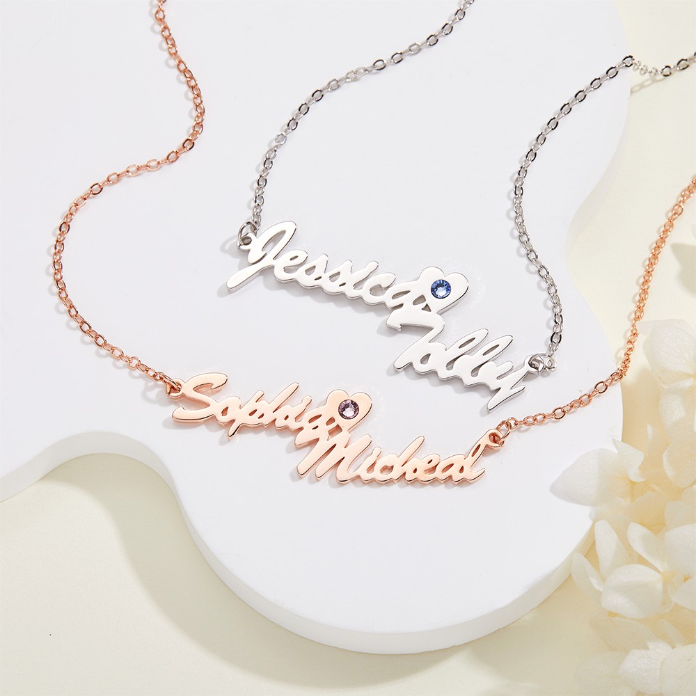 name necklace with heart