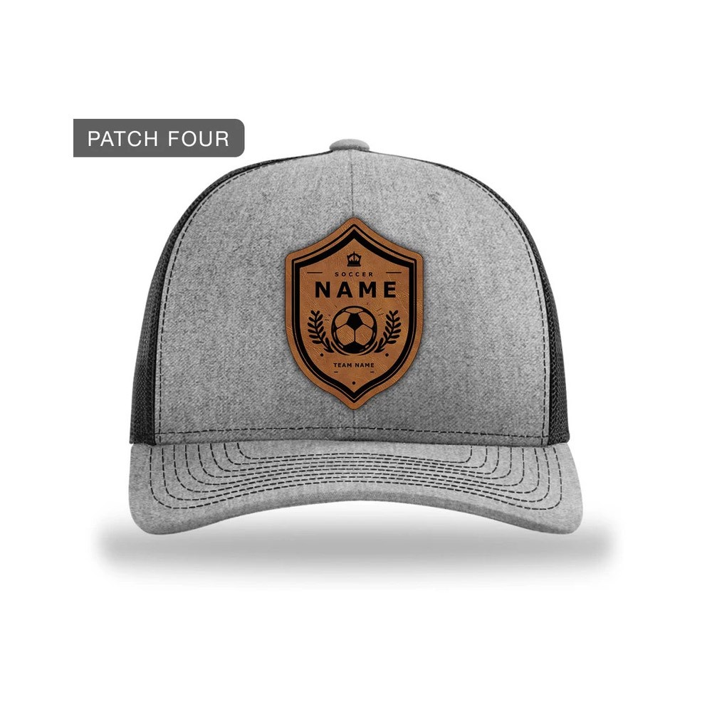 Custom Name Team Soccer Hat, Unique Design Leather Patch Cap, Gift for Ball Lover, Gift for Him