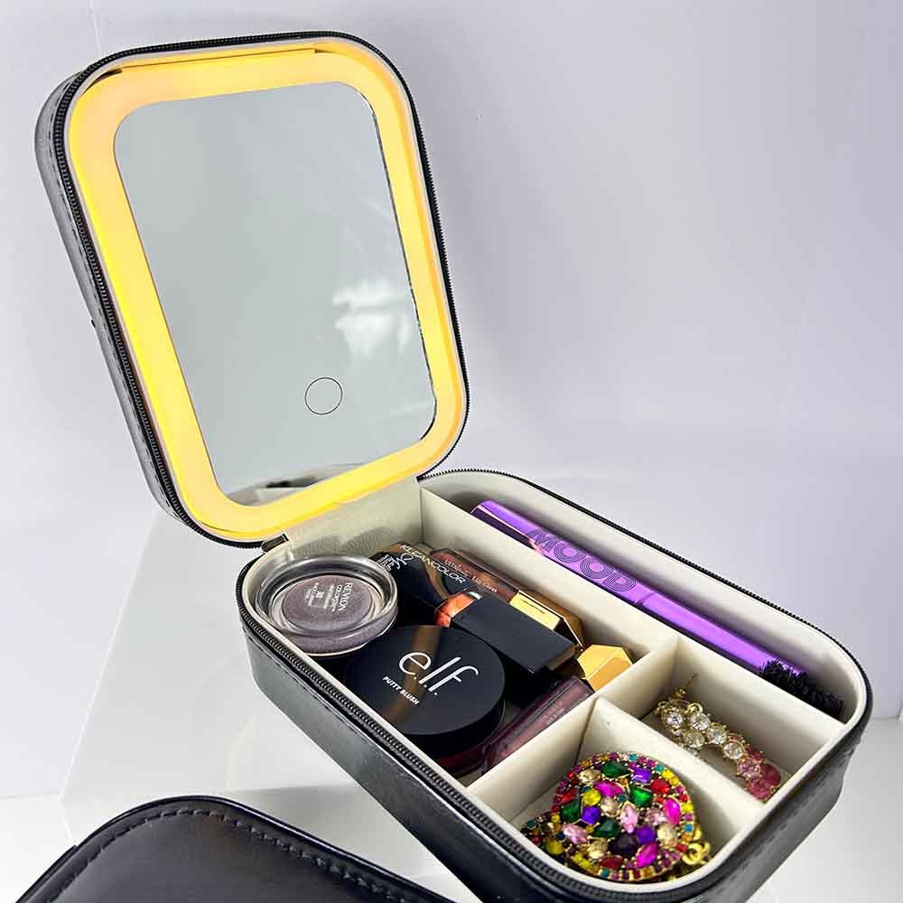 Personalized Cosmetics Storage Box Jewelry Box with LED Light, Portable Makeup Travel Box, Suitable for Women and Girls, 3-color Adjustable Light, Multiple Colors Optional