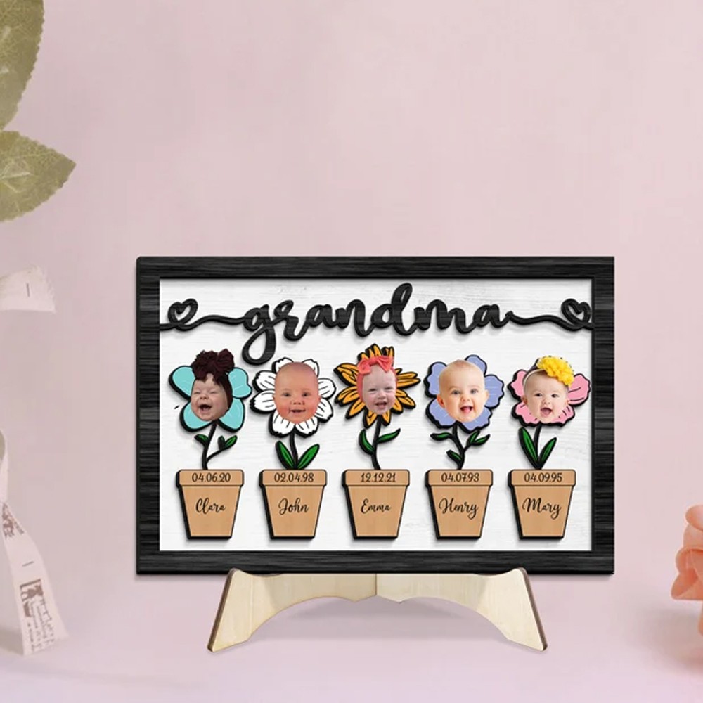 Personalized Name Grandma's Garden Wooden Sign, Custom Wooden Art with Grandkids Photo, Room Decor, Mother's Day Gift, Gift for Grandma from Kid