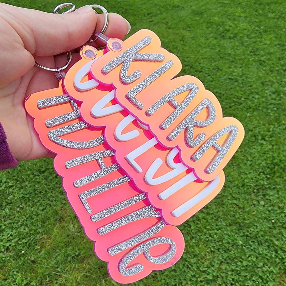 Personalized Name Sunset Iridescent Backpack Tag, Custom Glitter Name Tag ,Cheer Dance Bag Accessory, Gift for Her