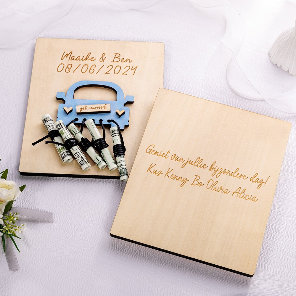 Personalized Name Wooden Wedding Car Money Holder, Custom Bridal Party Favor Table Party Decoration, Wedding Gift for Couple/Newlyweds