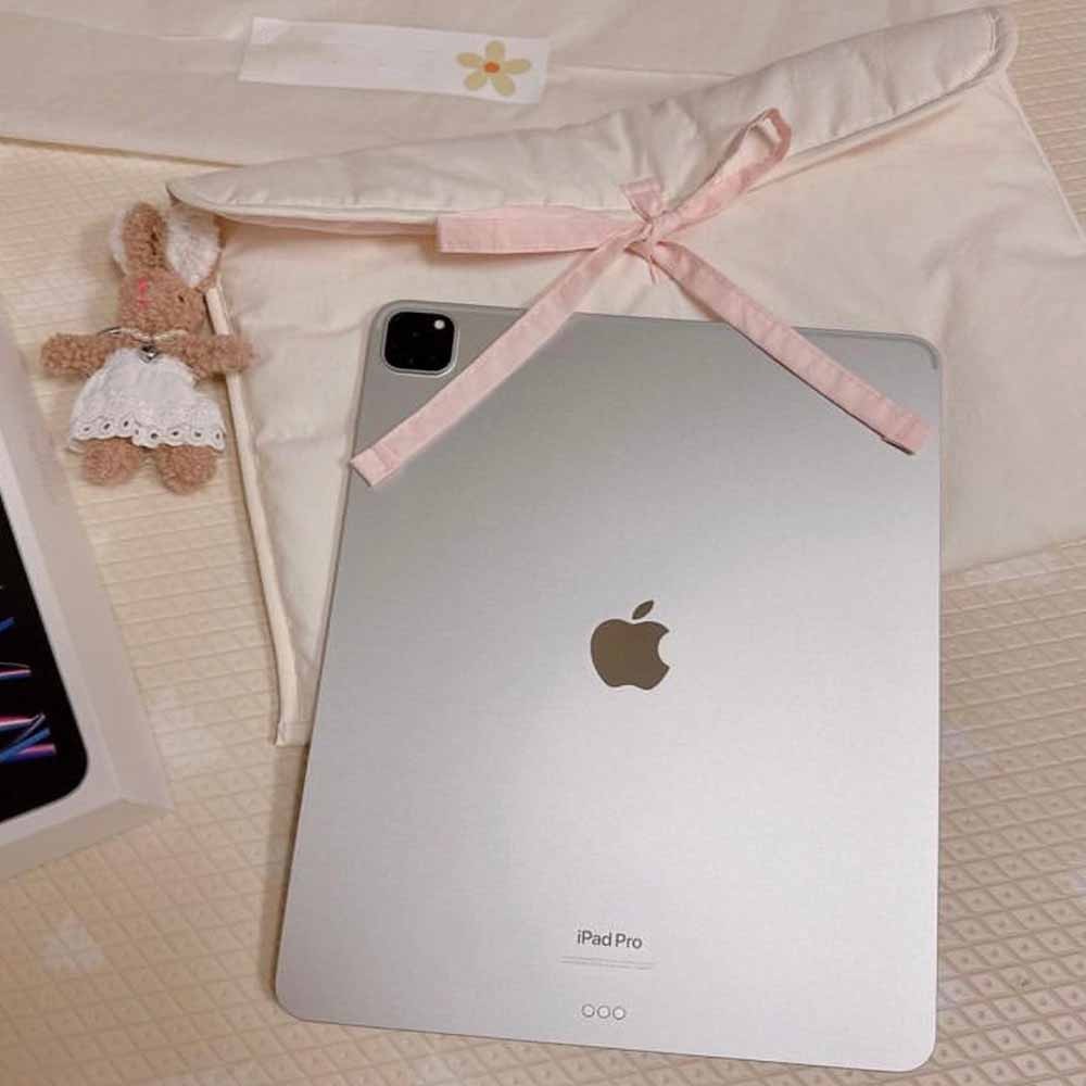 Personalized Name Classic Cute Pure White Black Pink Bow Ipad Laptop Bag, 11/13inch Minimalist Ipad Air Pro Case, Custom Embroidery Laptop Sleeve