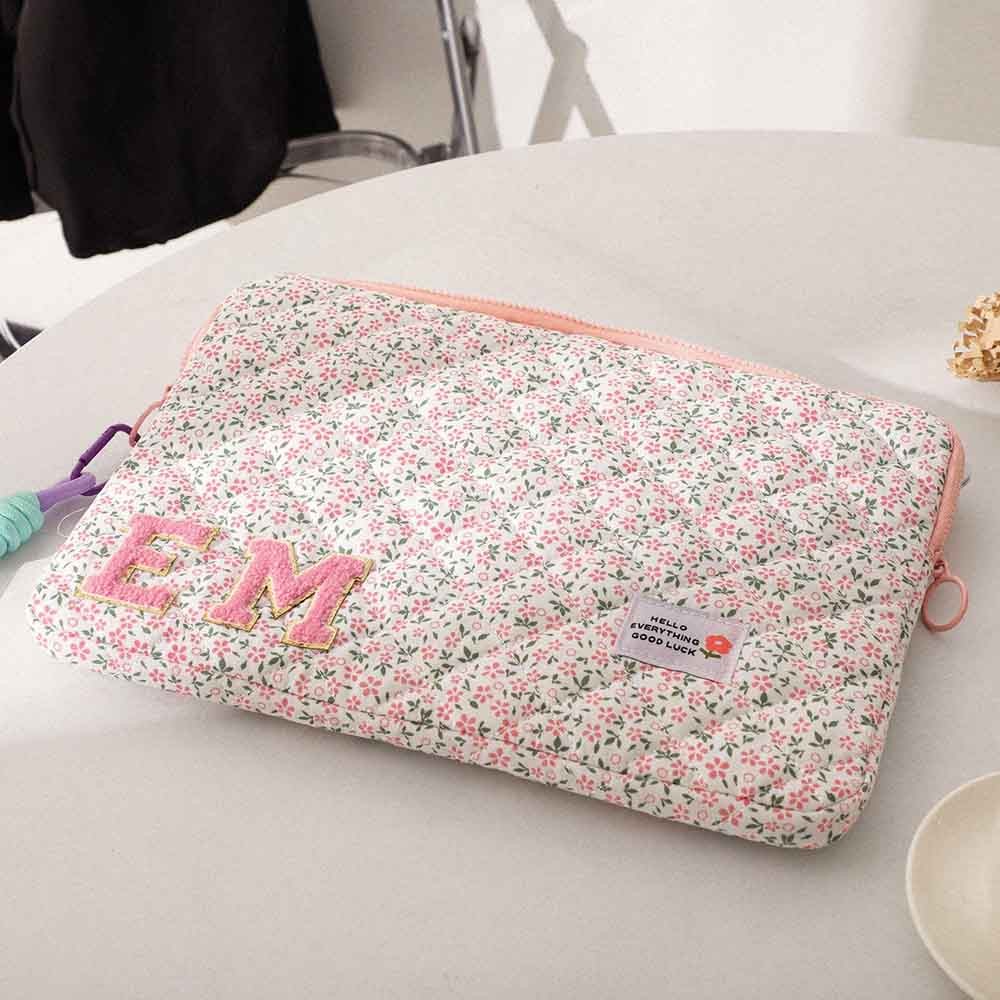 Personalized Initials Pink Floral Laptop Sleeve, Laptop Case with Handle, Macbook Cover, Ipad Cover, 11/13/15 Inch Case for Macbook Case, High Quality Laptop Bag