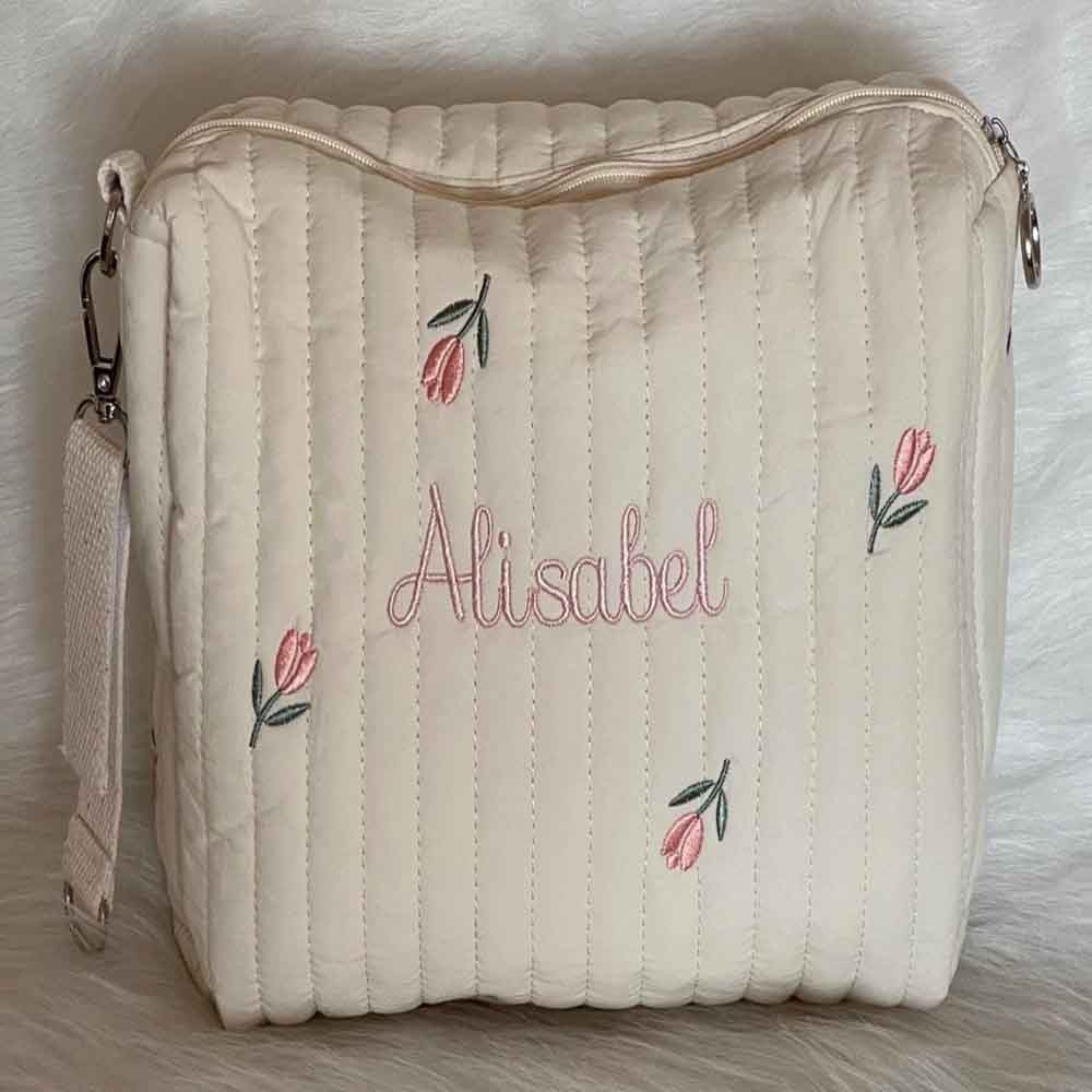 Personalized Cotton Baby Storage Bag with Embroidered Name, Soft and Skin-Friendly, Baby Travel Storage Bag, Baby Diaper Bag