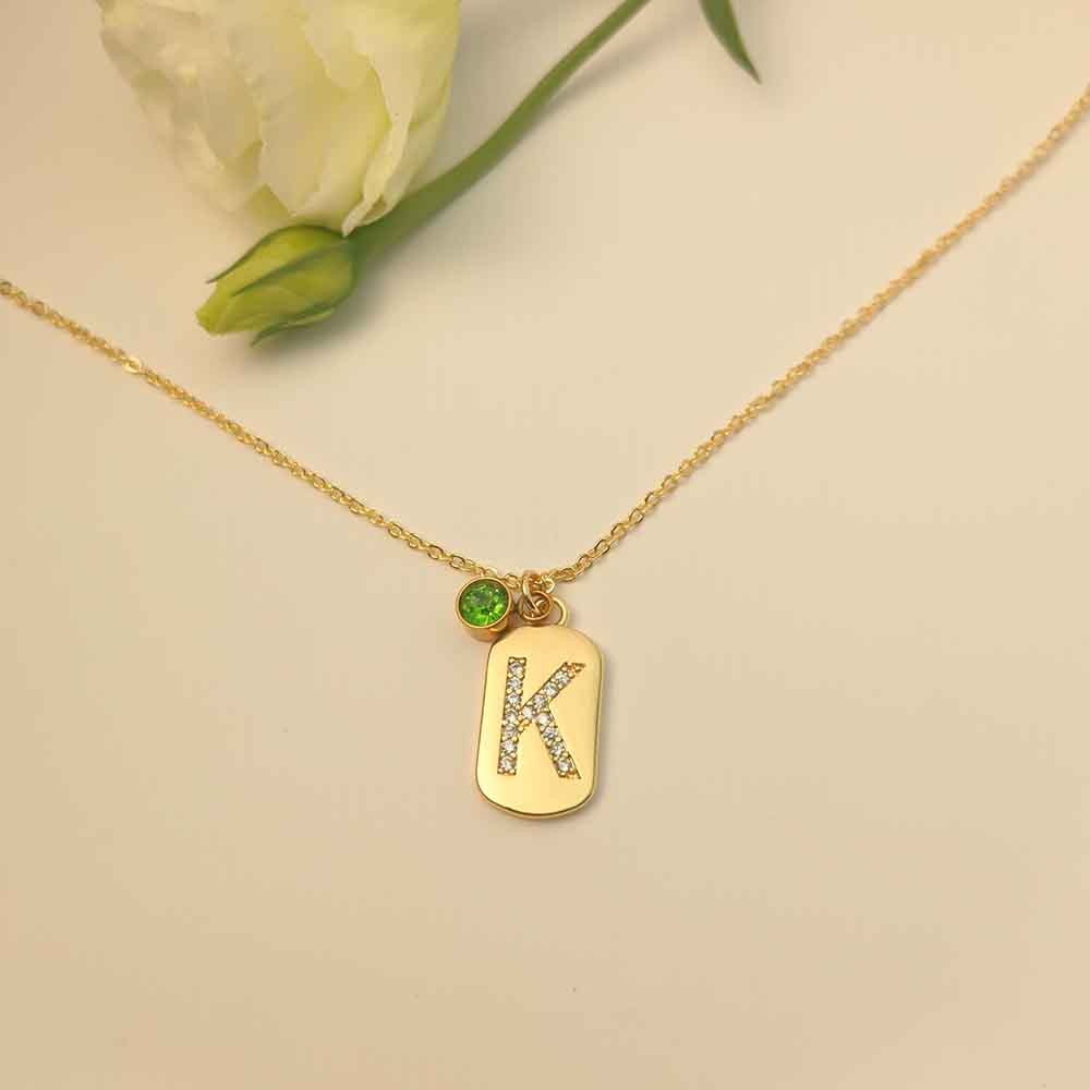 Personalized Initial Necklace, Letter Necklace with Birthstone, Dainty Letter Necklace, Tiny Gold Letter Necklace, Letter Pendant Necklace