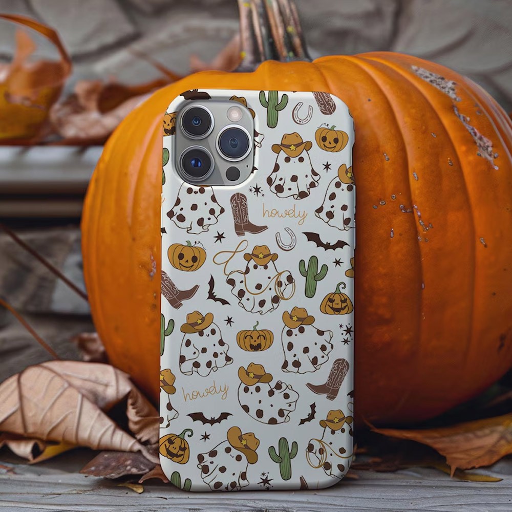Western Ghost Phone Case, Cute Halloween, Cowboy Phone Cover, iPhone 15 14 13 12 11 Pro Max 8 Plus X，Chrirstmas Gift