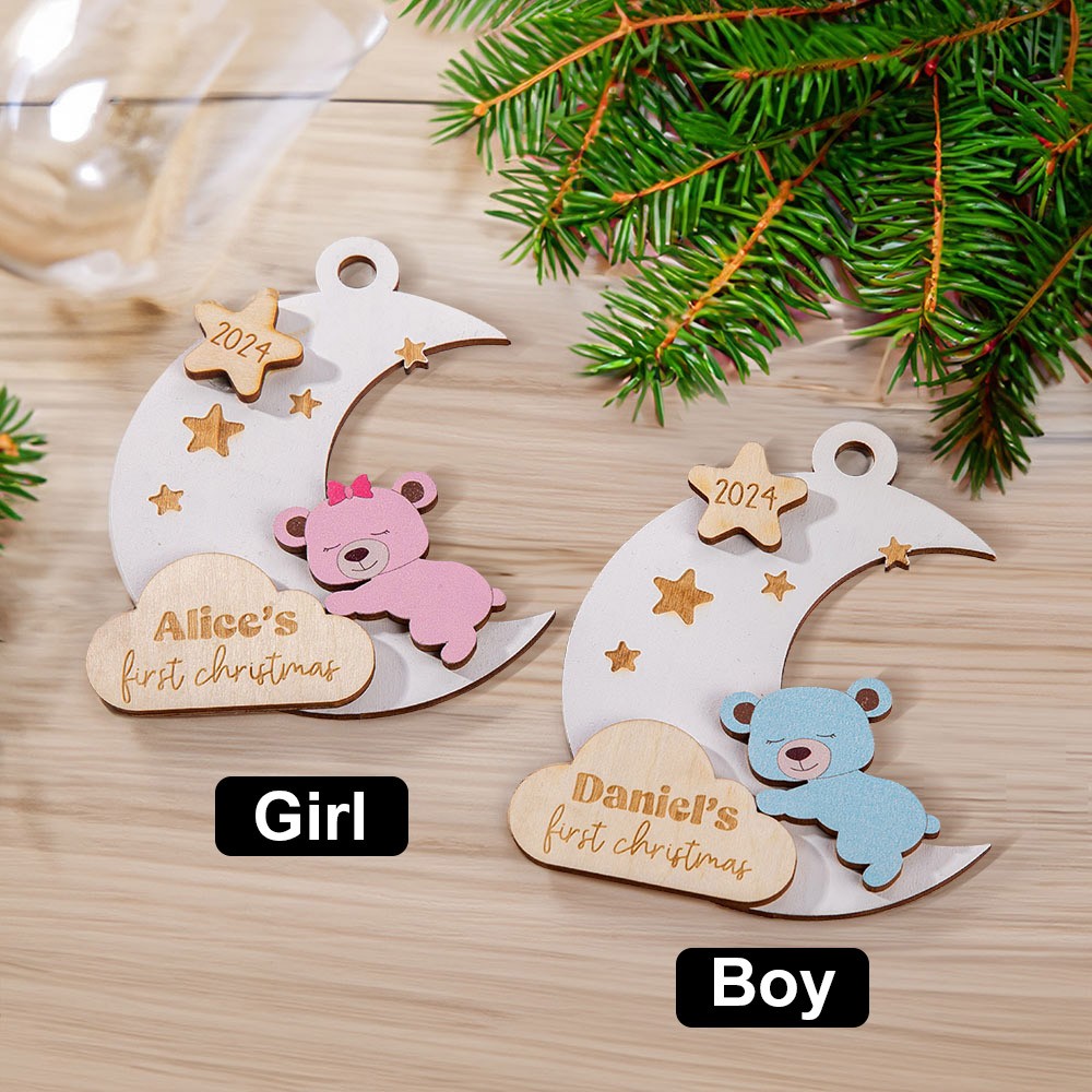 Honeeladyy 2024 Baby 1st Christmas Personalized Ornament, Baby Boy Blue Ornament Babys First Christmas Ornament Gifts Commemorating Baby S First Chris