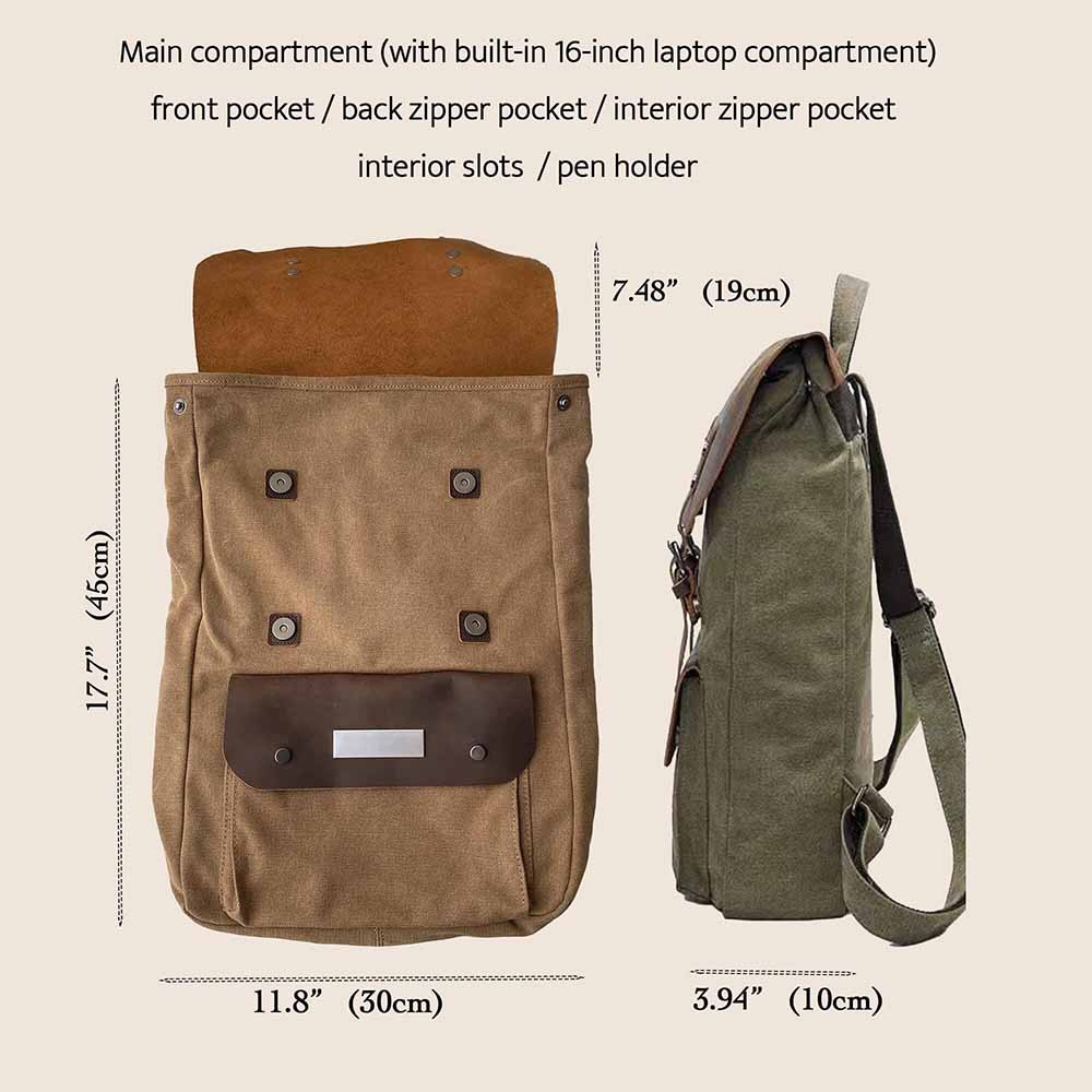 Personalized Name Tag Travel Backpack, Canvas Leather Backpack, Large Capacity Commuter Laptop Backpack, Christmas Gift