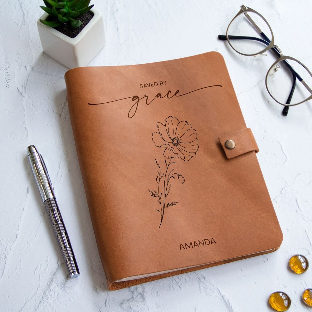 Personalized Name Birth Flower Prayer Journal, Custom Prayer Notebook Bible Journaling, Christian Gift, Religious Gifts for Mom, Gift for Women, Gift from Son