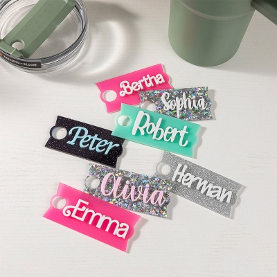 Personalized Name Tag for Tumbler Lid, Tumbler Cup Accessories, Glitter Name Tag, Acrylic Name Tag, Cup Nameplate, Christmas Gift for Kids/Friends