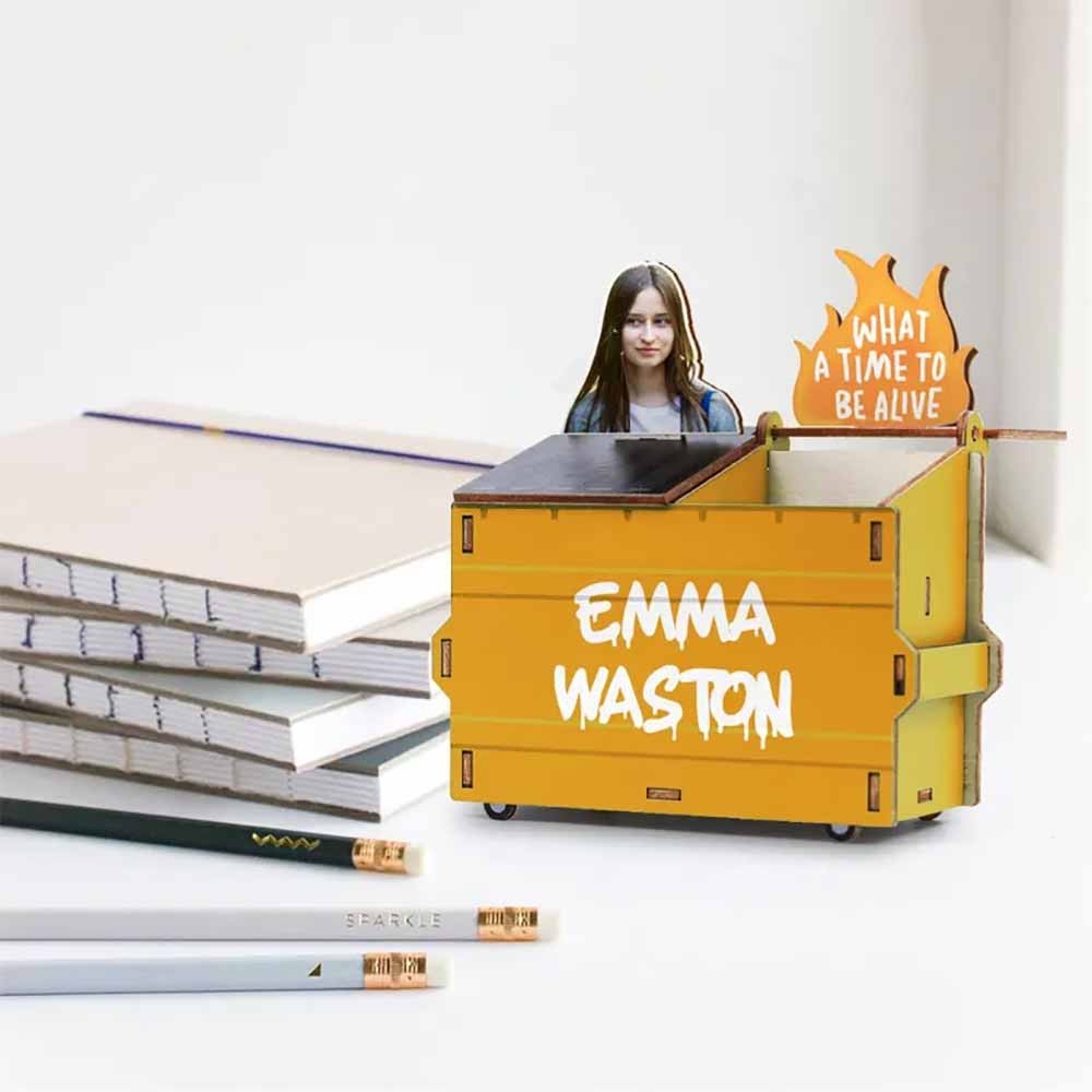Personalized DIY Wood Pencil Holder, Dumpster Fire Desk Organizer, Custom Photo Dumpster Fire, Custom Pencil Holder, Funny Gift
