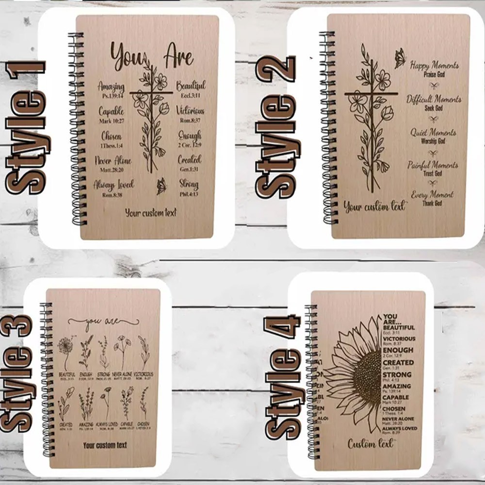 Personalized Christian Engraved Wood Notebook Religious for Women Inspirational Gifts with Prayers Engraved Wood Gifts