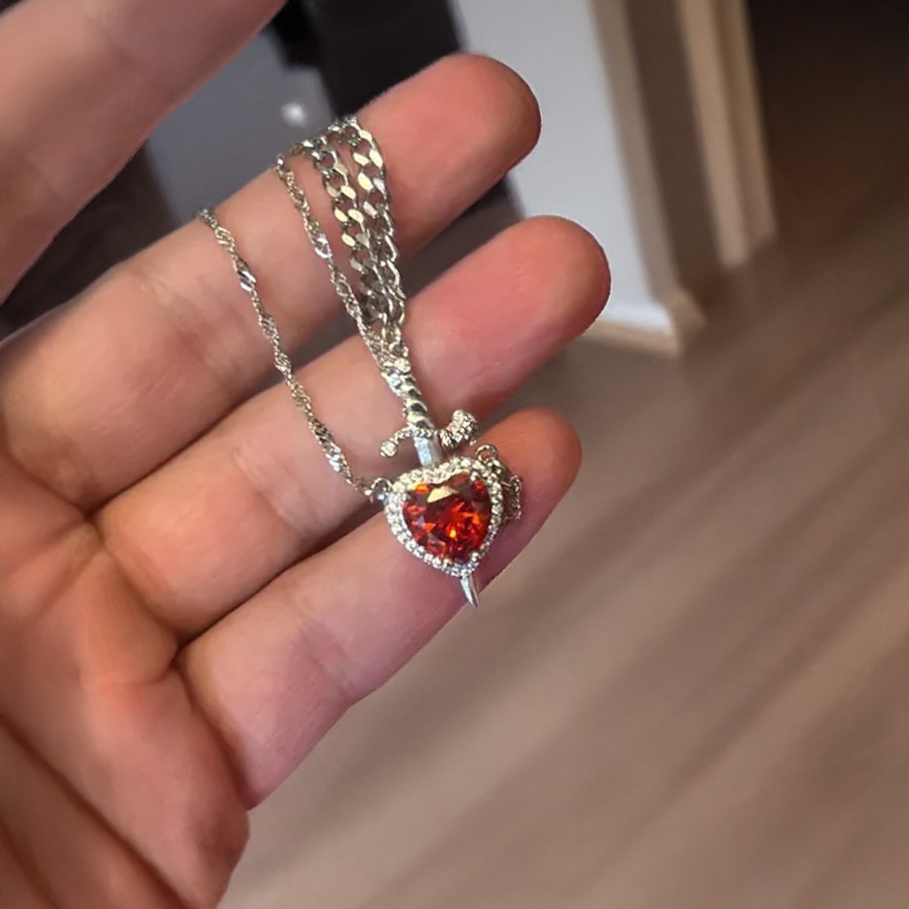 Gothic Vampire Red Rose Cross Sword Necklace – Halloween Gothic Jewellery Gift