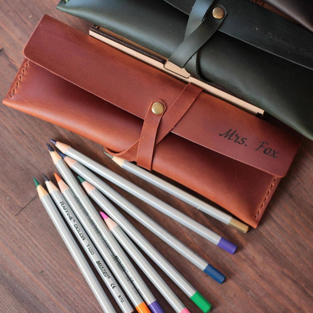 Pencil Case Leather Unique Gift for Artist Custom Pen Holder Leather Pencil Case Personalized Christmas Gift Pouch for Pencil Slim Purse