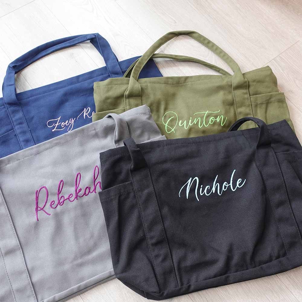 Personalized Name Extra Large Canvas Tote Bag, Beach Tote Bag, Cute Embroidered Bag with Zipper, Valentine's Day Gift for Women/Men